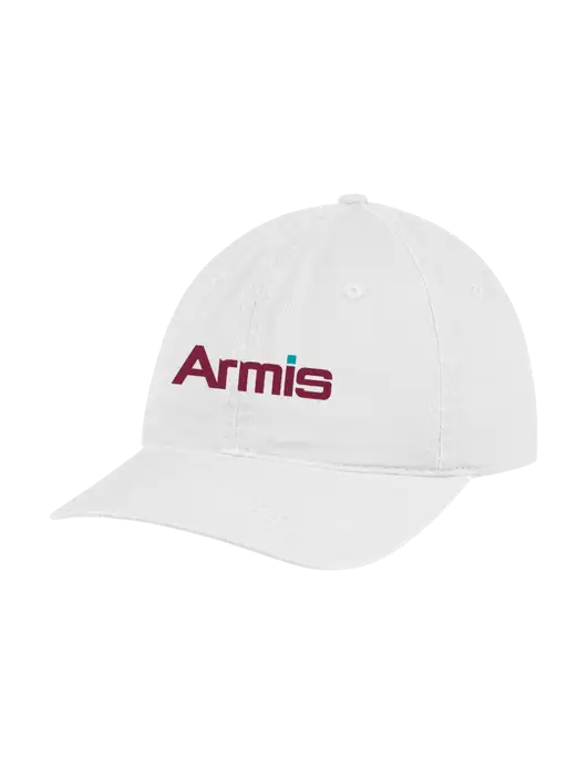 Garment Washed Unstructured Twill White Cap w/Armis Logo