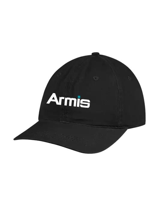 Garment Washed Unstructured Twill Black Cap w/Armis Logo