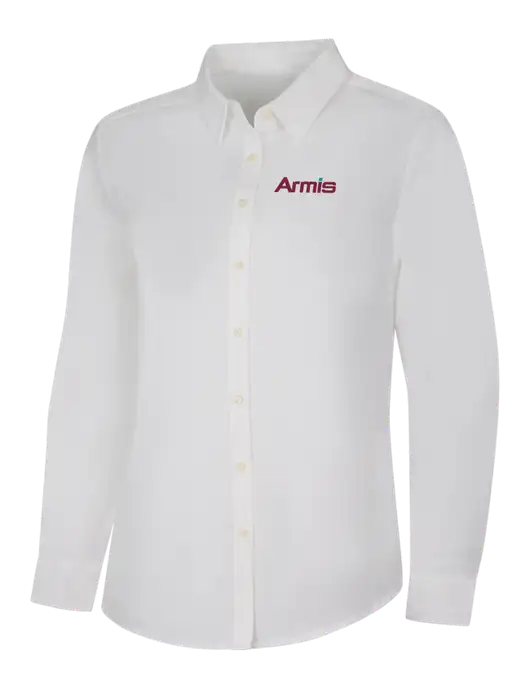 Womens White Long Sleeve Superpro React Twill Shirt w/Armis Logo