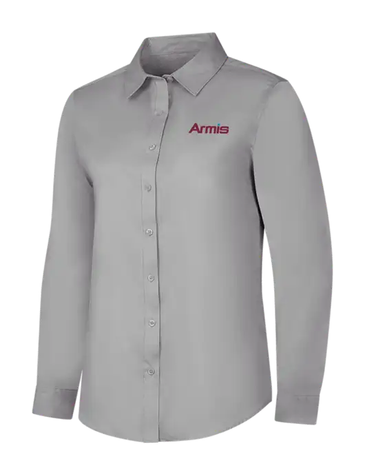 Light Grey Womens Long Sleeve Superpro React Twill Shirt w/Armis Logo