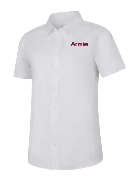 Womens White Short Sleeve Superpro React Twill Shirt w/Armis Logo