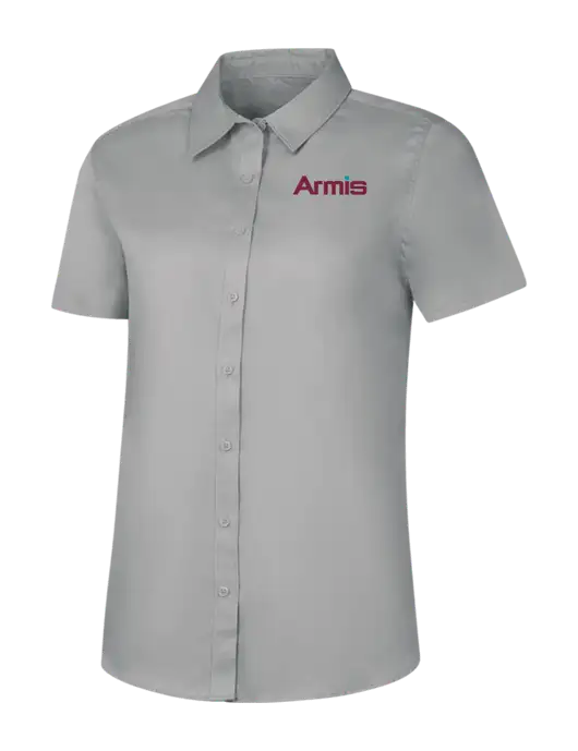 Womens Light Grey Short Sleeve Superpro React Twill Shirt w/Armis Logo
