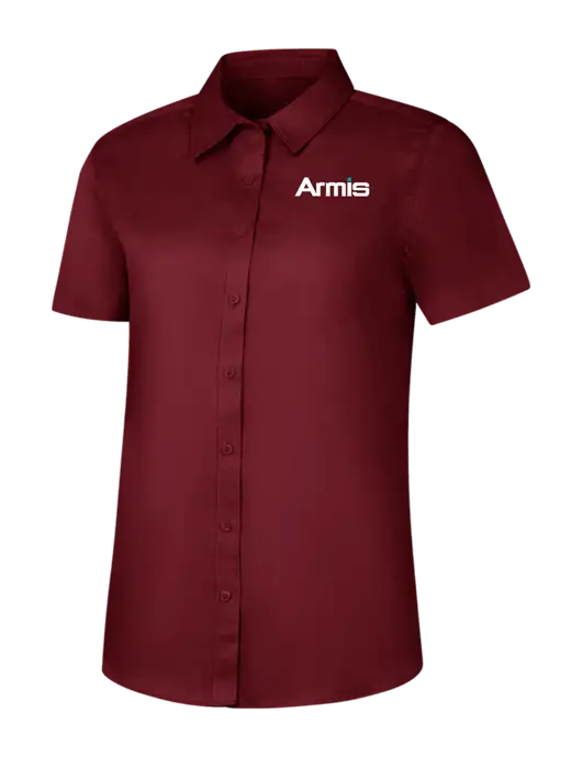 Womens Maroon Short Sleeve Superpro React Twill Shirt w/Armis Logo