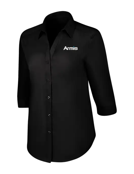 Womens Black 3/4 Sleeve Carefree Poplin Shirt w/Armis Logo