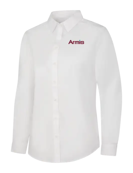 Womens White Long Sleeve Carefree Poplin Shirt w/Armis Logo