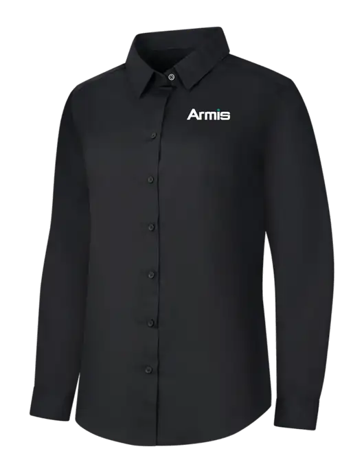 Womens Black Long Sleeve Carefree Poplin Shirt w/Armis Logo