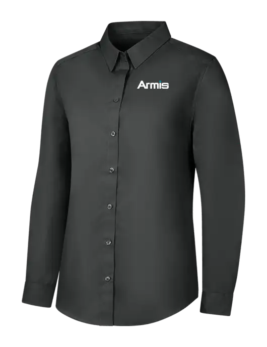 Womens Dark Grey Long Sleeve Carefree Poplin Shirt w/Armis Logo