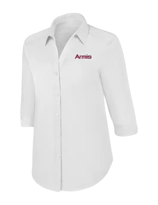 Womens White 3/4 Sleeve Carefree Poplin Shirt w/Armis Logo