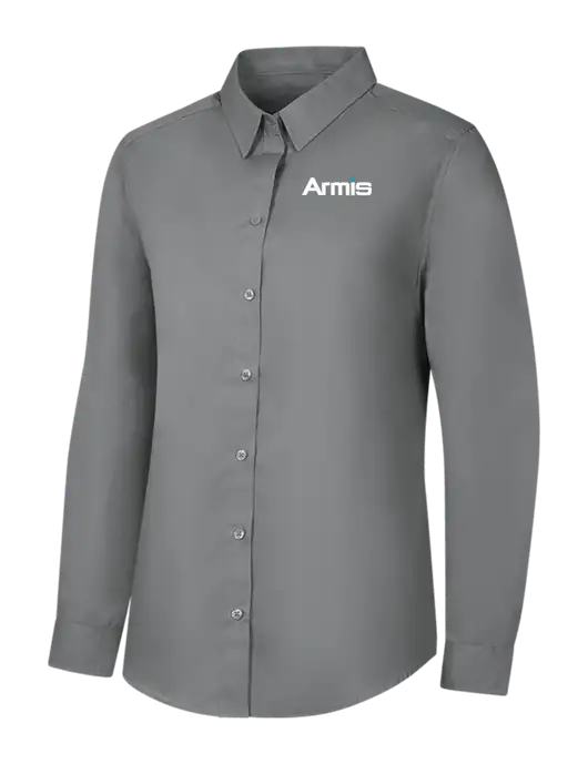 Womens Medium Grey Long Sleeve Carefree Poplin Shirt w/Armis Logo