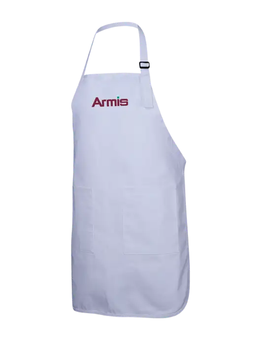 Full-Length White Apron With Pockets w/Armis Logo