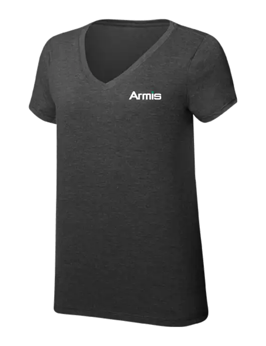 Womens Simply Soft V-Neck Black Frost 4.5oz  Poly/Combed Ring Spun Cotton T-Shirt w/Armis Logo