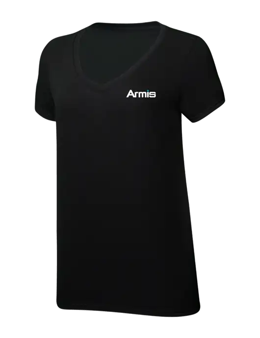 Womens Simply Soft V-Neck Black 4.5oz  Poly/Combed Ring Spun Cotton T-Shirt w/Armis Logo