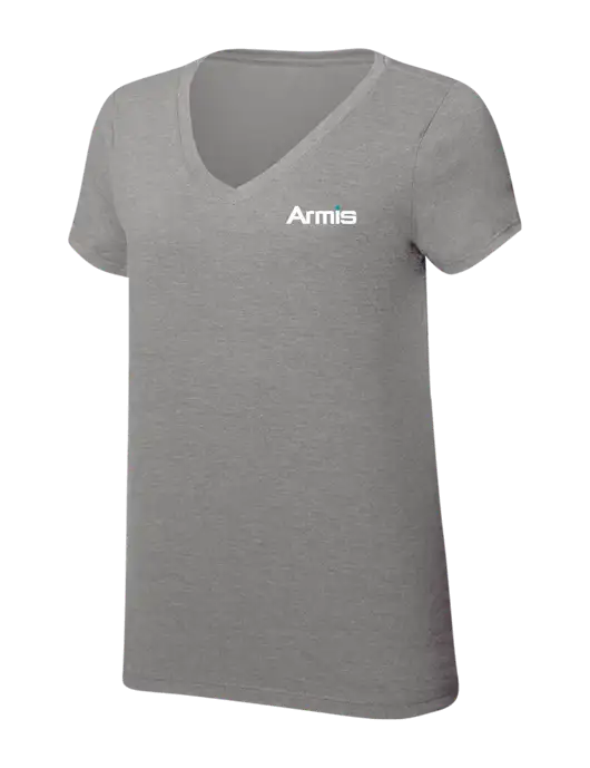 Womens Simply Soft V-Neck Grey Frost 4.5oz  Poly/Combed Ring Spun Cotton T-Shirt w/Armis Logo