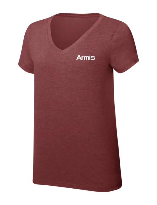 Womens Simply Soft V-Neck Maroon Frost 4.5oz  Poly/Combed Ring Spun Cotton T-Shirt w/Armis Logo