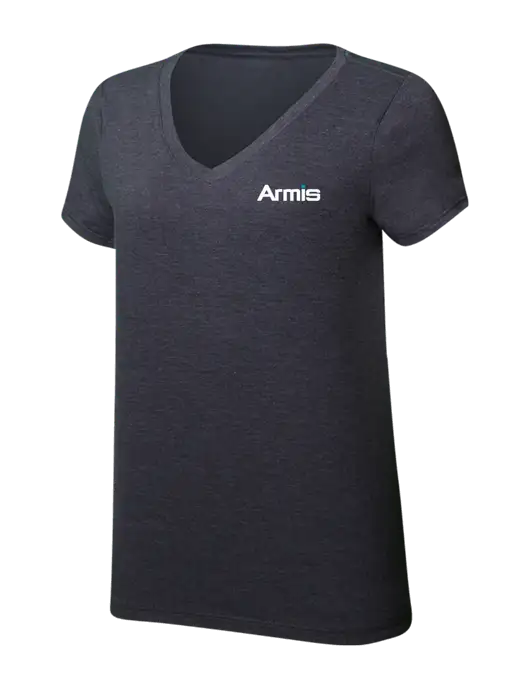 Womens Simply Soft V-Neck Heather Charcoal 4.5oz  Poly/Combed Ring Spun Cotton T-Shirt w/Armis Logo
