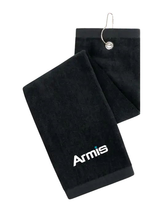 Black Tri-Fold Golf Towel with Grommet w/Armis Logo