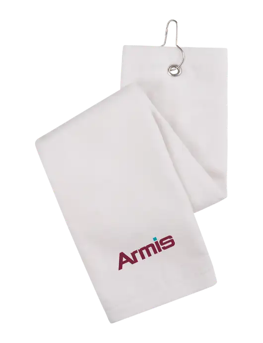 White Tri-Fold Golf Towel with Grommet w/Armis Logo