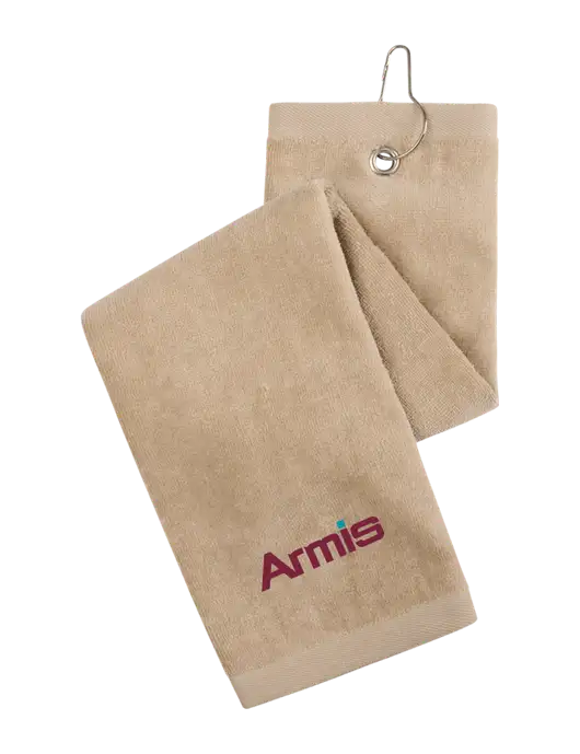 Khaki Tri-Fold Golf Towel with Grommet w/Armis Logo