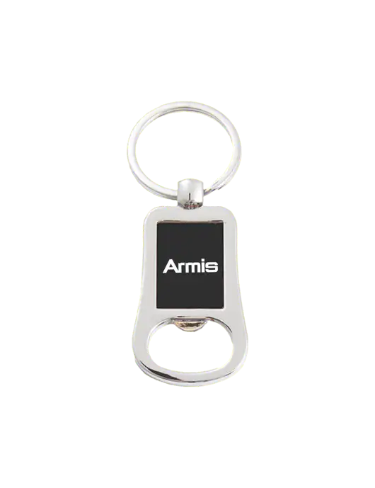 Silver & Black Bottle Opener Keychain w/Armis Logo