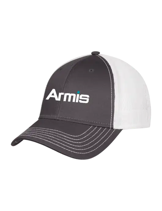 Dark Grey/White Mesh Trucker Cap Snap Back w/Armis Logo