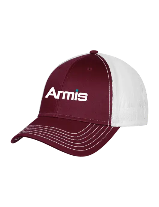 Maroon/Maroon/White Mesh Trucker Cap Snap Back w/Armis Logo
