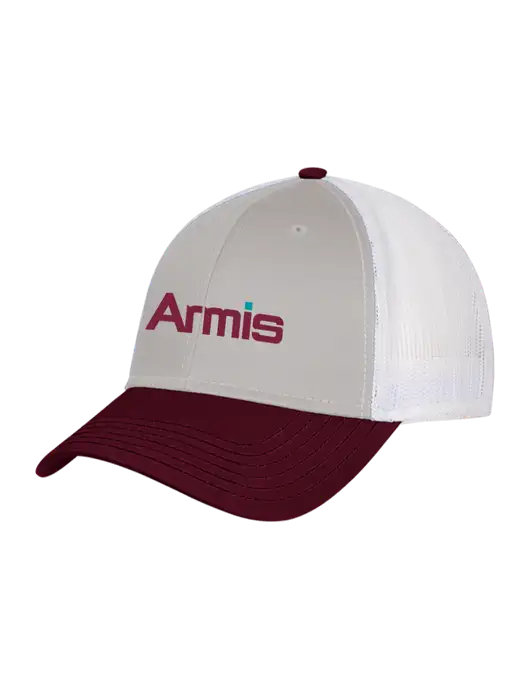 Maroon/Heather Grey/White Mesh Trucker Cap Snap Back w/Armis Logo