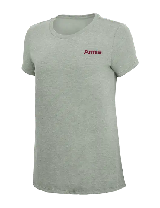 Womens Simply Soft Heathered Light Grey 4.5oz Poly/Combed Ring Spun Cotton T-Shirt w/Armis Logo