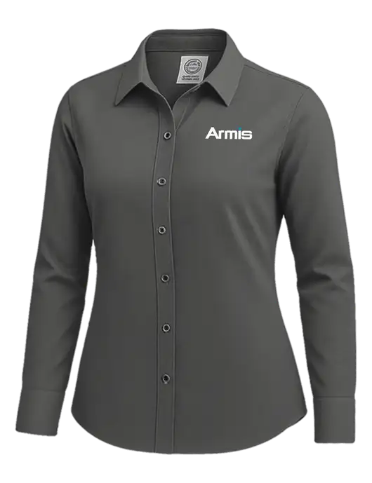 Brooks Brothers Womens Dark Grey Wrinkle-Free Stretch Nailhead Shirt w/Armis Logo