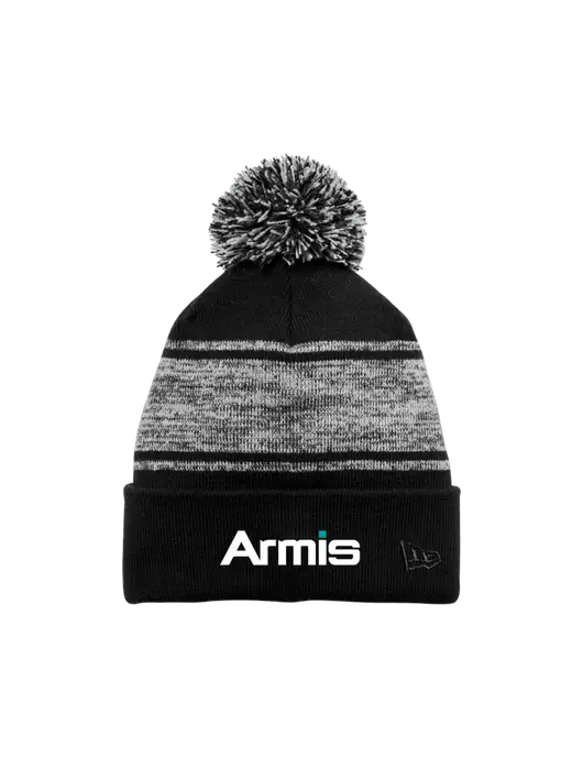 New Era Black/Charcoal Knit Chilled Pom Beanie w/Armis Logo