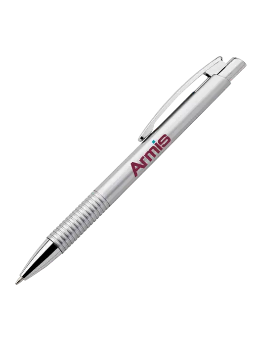 Malay Silver Ballpoint Pen - Blue Ink w/Armis Logo