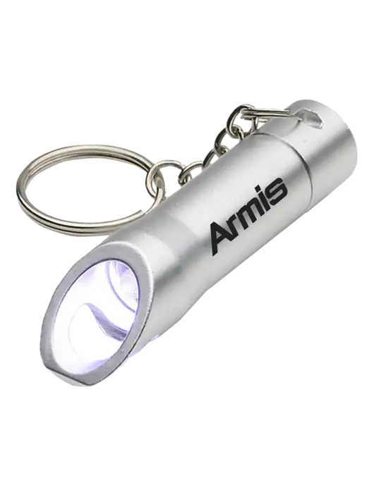 Silver Pocket LED Flashlight with Bottle Opener & Keychain w/Armis Logo