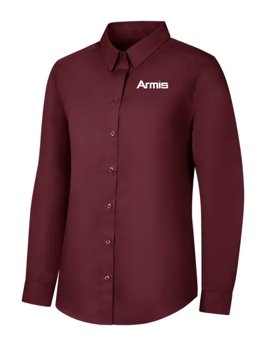 Womens Maroon Long Sleeve Carefree Poplin Shirt w/Armis Logo