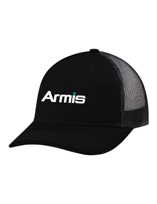 Snapback Ponytail Trucker Cap Black w/Black Mesh w/Armis Logo