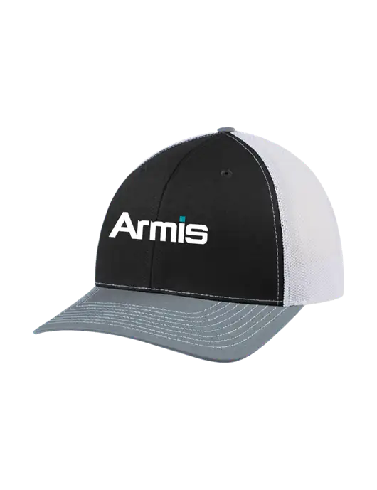 Richardson Adjustable Snapback Original 112 Trucker Cap Black/Light Heather Grey/White Mesh w/Armis Logo