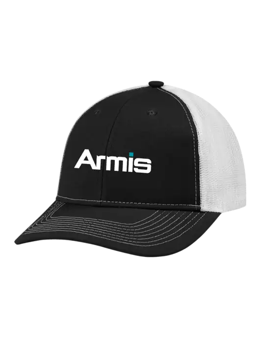 Snapback Ponytail Trucker Cap Black w/White Mesh w/Armis Logo