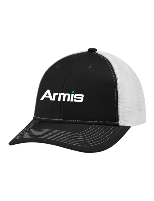 Snapback Ponytail Trucker Cap Black w/White Mesh w/Armis Logo