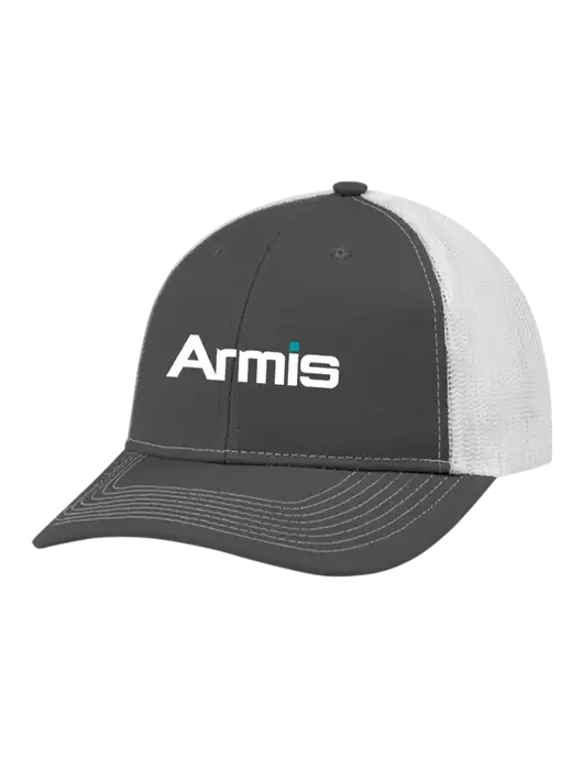Snapback Ponytail Trucker Cap Dark Grey w/White Mesh w/Armis Logo