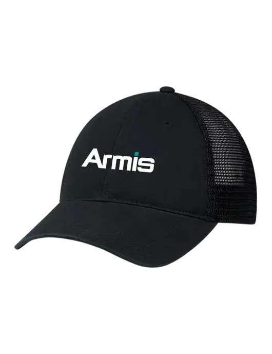 Richardson 111 Garment Washed Trucker Cap Black w/Black Mesh w/Armis Logo