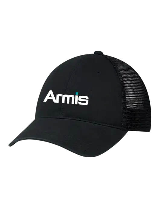 Richardson 111 Garment Washed Trucker Cap Black w/Black Mesh w/Armis Logo