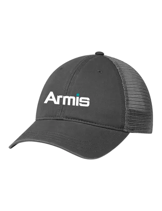 Richardson 111 Garment Washed Trucker Cap Charcoal w/Charcoal Mesh w/Armis Logo