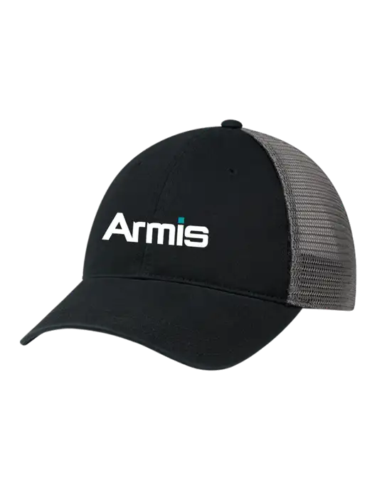 Richardson 111 Garment Washed Trucker Cap Black w/Charcoal Mesh w/Armis Logo