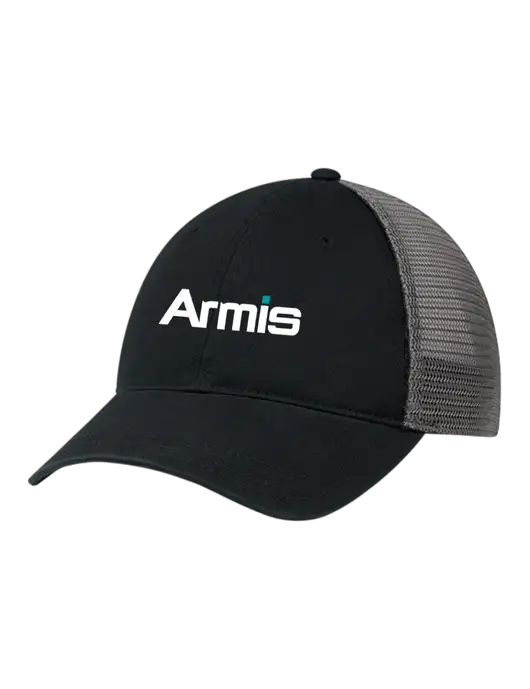 Richardson 111 Garment Washed Trucker Cap Black w/Charcoal Mesh w/Armis Logo