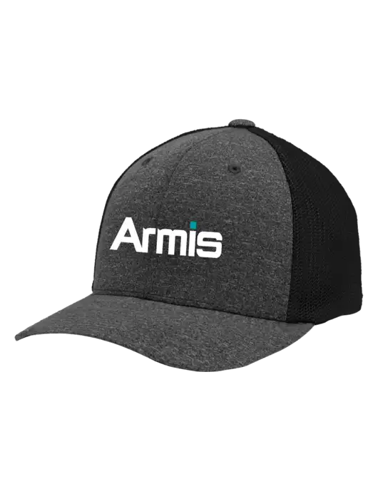 Flexfit Black/Dark Charcoal Heather Melange Mesh Back Trucker Cap w/Armis Logo