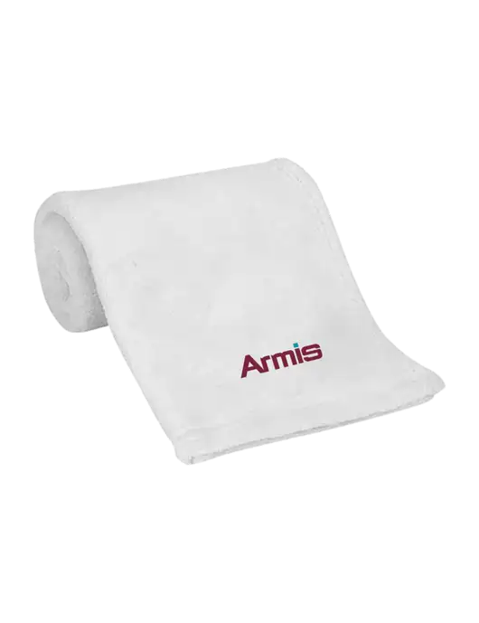 White Alpine Fleece Mink Touch Luxury Baby Blanket  w/Armis Logo