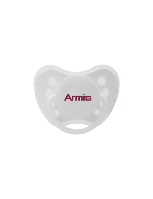 Silicone White Pacifier with Clear Cover w/Armis Logo