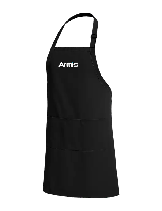 Easy Care Extra Long Bib Black Apron with Stain Release w/Armis Logo