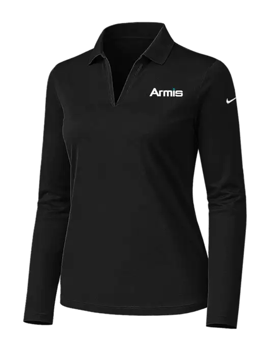 Nike Womens Black Dri-FIT Micro Pique 2.0 Long Sleeve Polo w/Armis Logo