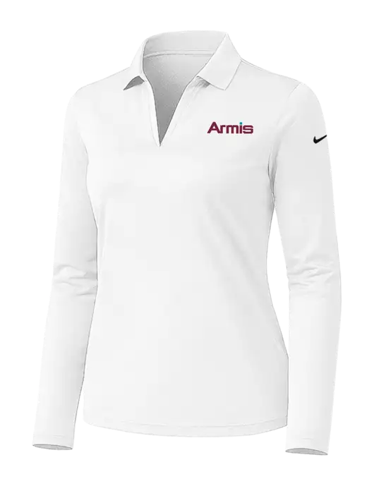 Nike Womens White Dri-FIT Micro Pique 2.0 Long Sleeve Polo w/Armis Logo