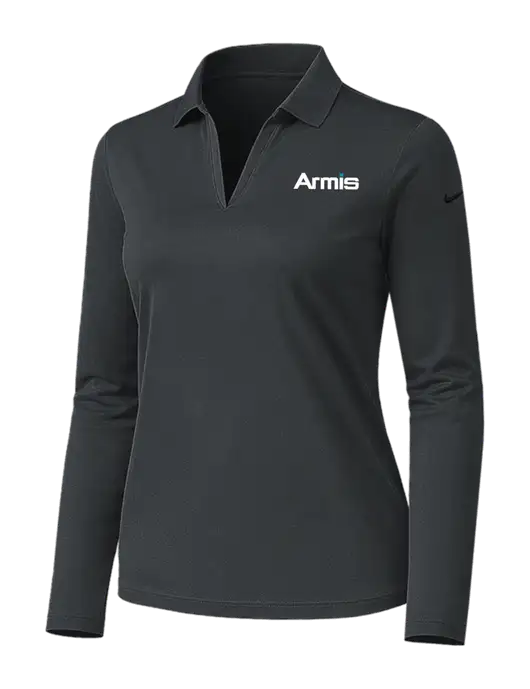 Nike Womens Dark Grey Dri-FIT Micro Pique 2.0 Long Sleeve Polo w/Armis Logo