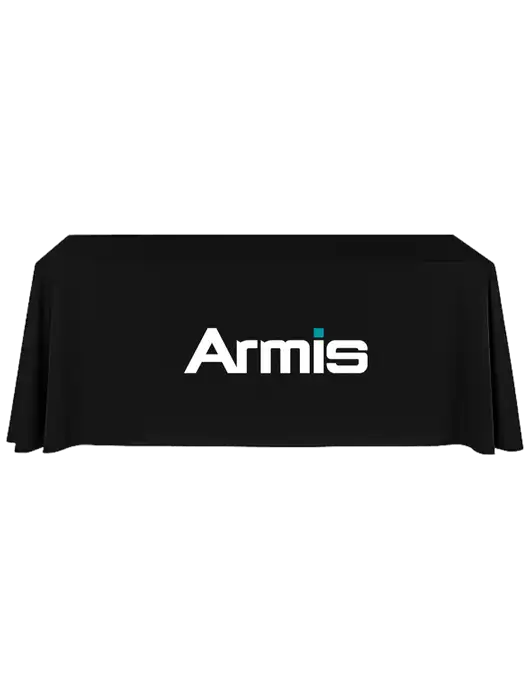 8' Stain-Resistant 4-Sided Black Table Cover w/Armis Logo